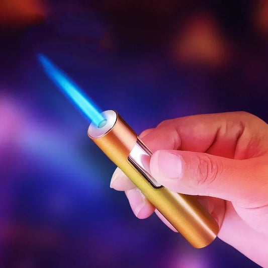 Encendedor de gas Turbo de Metal, llama ajustable, a prueba de viento, encendedor portátil