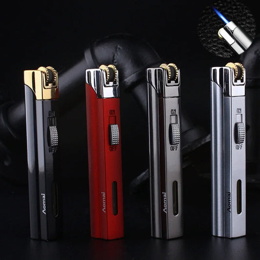 Encendedor de antorcha de chorro con rueda de molienda de bloqueo seguro, mecheros de Gas butano recargables para cigarros y cocina