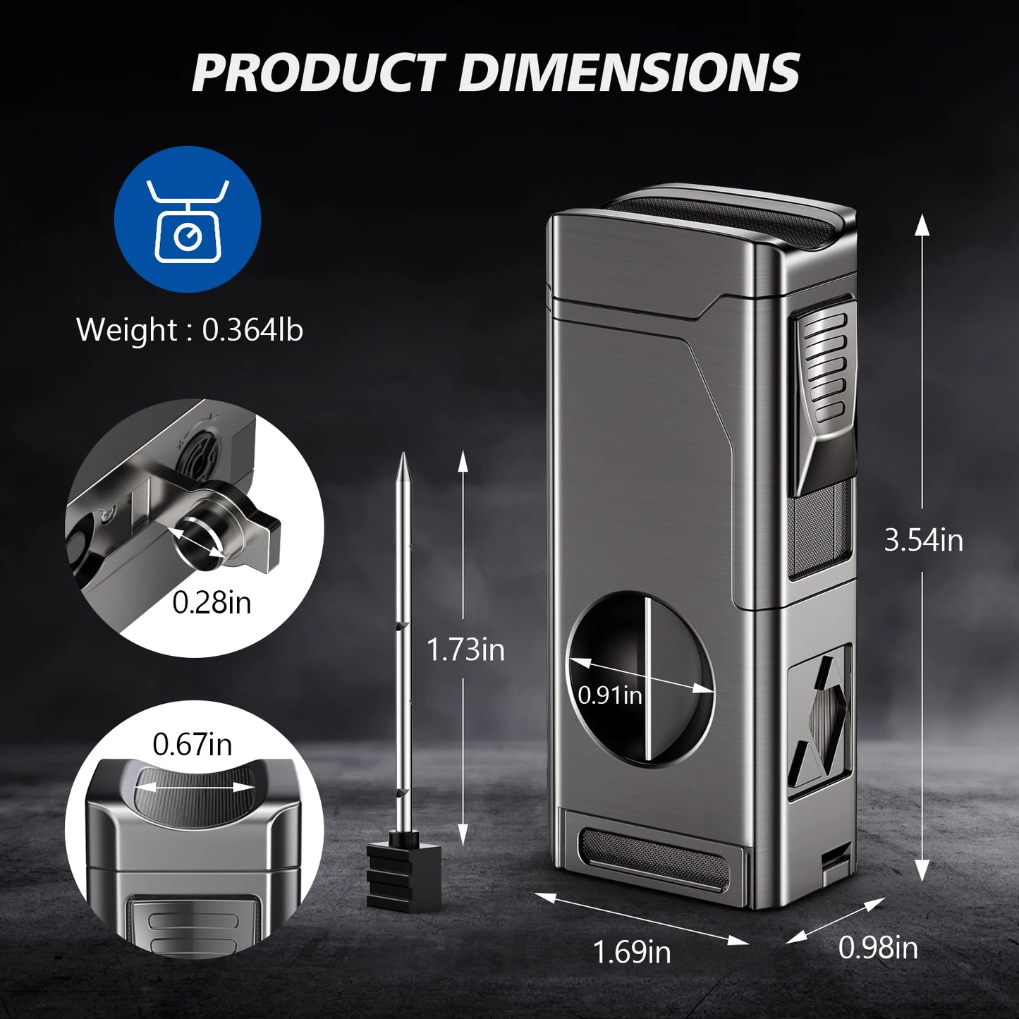 Encendedor de cigarros con 4 llamas de chorro, accesorios para cigarros, potenciador de dibujo de cigarros, butano recargable a prueba de viento