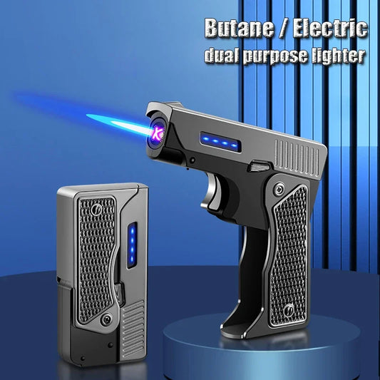 Encendedor de gas llama a prueba de viento, recargable por USB tipo C, pistola plegable, antorcha de butano, Turbo Jet Flame, encendedor de cigarros
