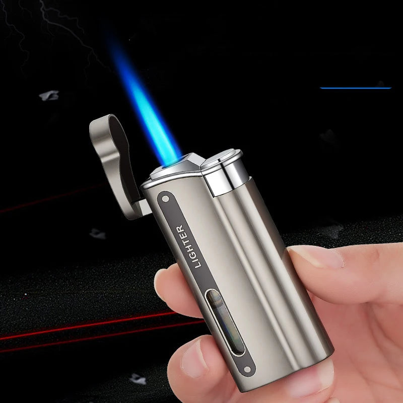DK7701 encendedor de metal galvanizado, llama azul directa, a prueba de viento, encendedor de cigarrillos