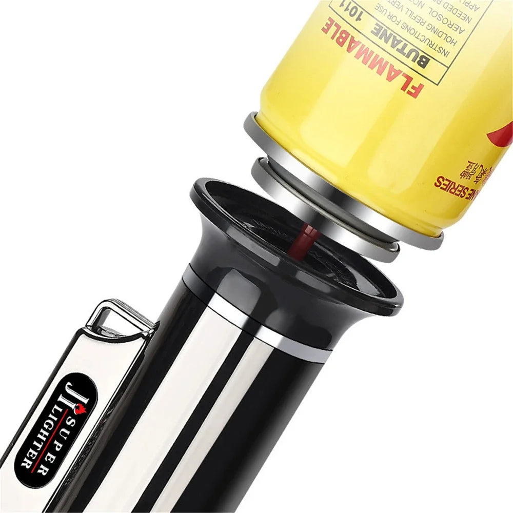 Encendedor de gas turbo metálico a prueba de viento, antorcha de soldadura, para la cocina, llama ajustable, encendedor de cigarros.