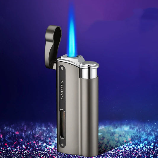 DK7701 encendedor de metal galvanizado, llama azul directa, a prueba de viento, encendedor de cigarrillos