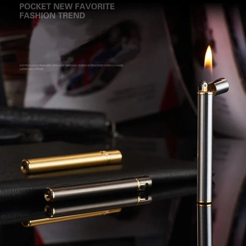 Mini encendedor compacto de llama abierta, mechero de Metal, Gas butano, sin fuego, con forma de cigarro, accesorios para fumar, 2024